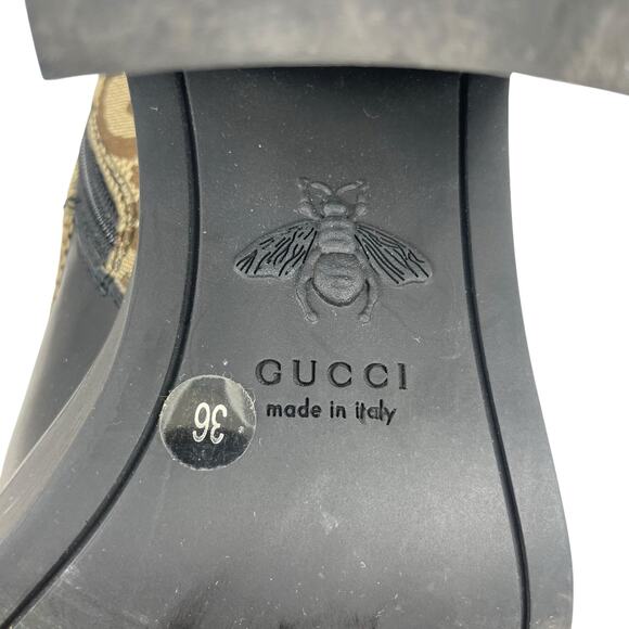 Gucci Flores Calfskin Monogram Double GG Ankle Boots Camel Ebony Size 36 - Picture 12 of 16